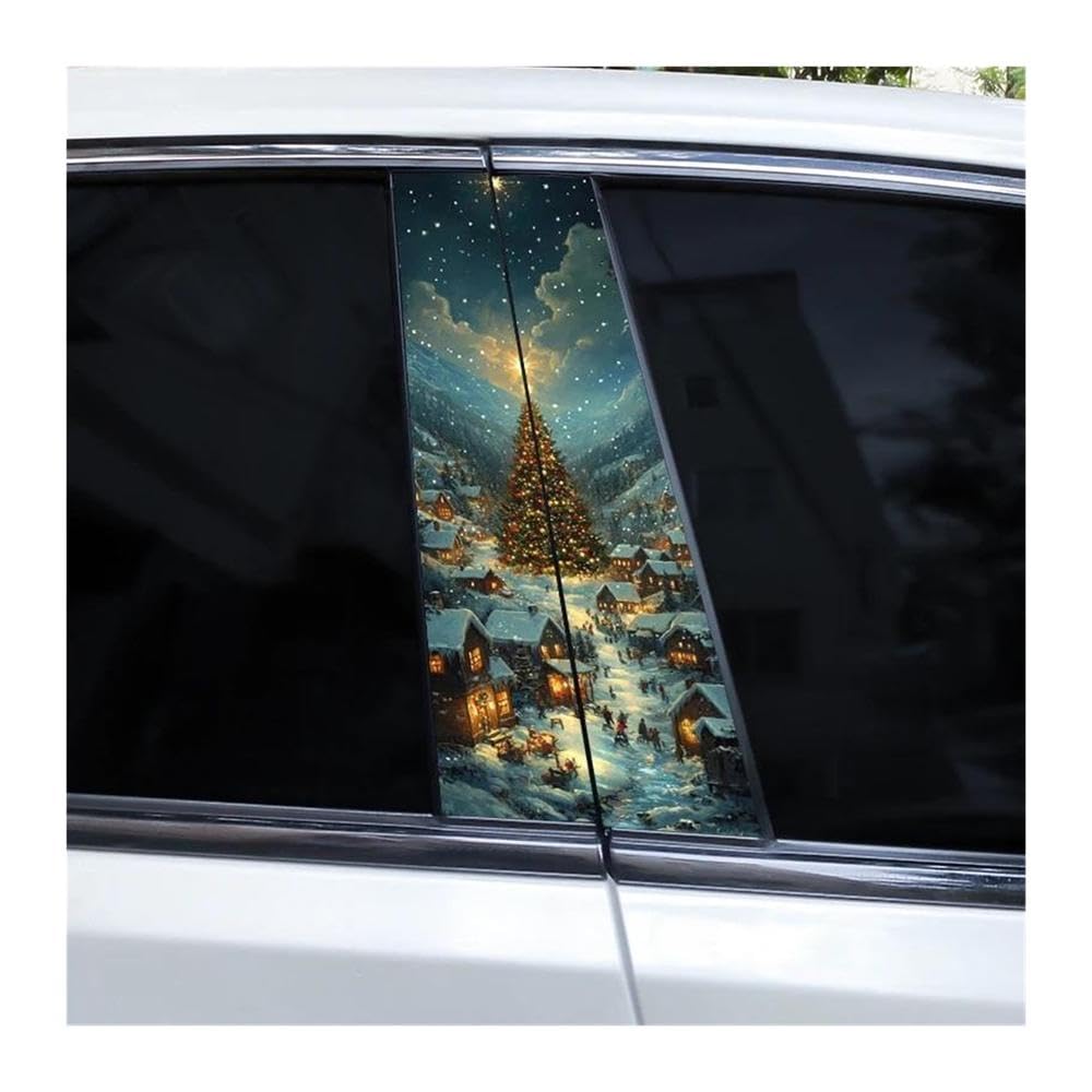 Decorative Items 2pcs Car Door Pillar Sticker Santa Claus Elk Waterproof Decals DIY(E)