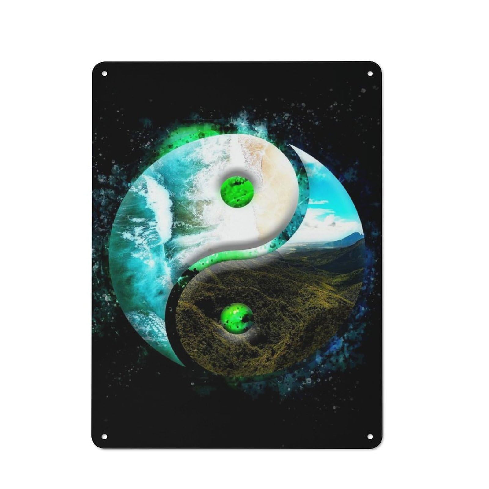 Vintage Tin Sign 40x30cm Featuring Yin Yang Nature Balance, Porch Wall Decor for Patio Bar, Workshop, Shed Or Kitchen