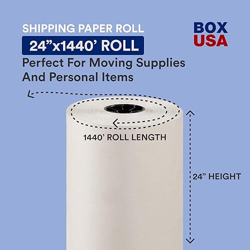 Miniatura 2 de BOX USA Rollo de papel de envío de 1440 pies de largo x 24 pulgadas de ancho, paquete de 1  Rollo de papel blanco grande para embalaje, mudanza y