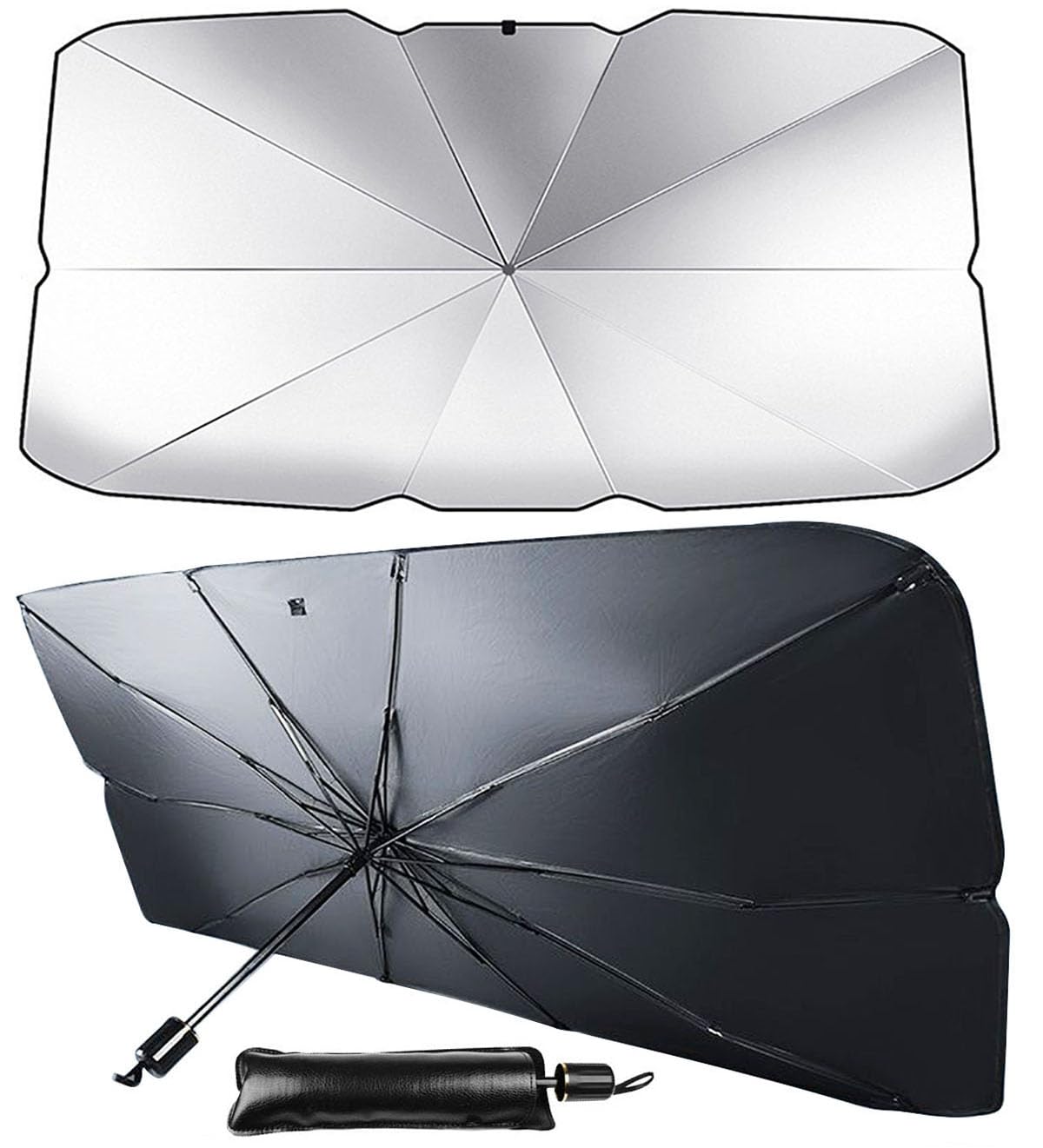 Parasol Coche Delantero, Parasol Plegable Anti UV Rayos, Sombrilla Paraguas para Coche Lunas Delanteras, Parasol Parabrisas para Coches, SUV, Camiones (140x75cm paragua)