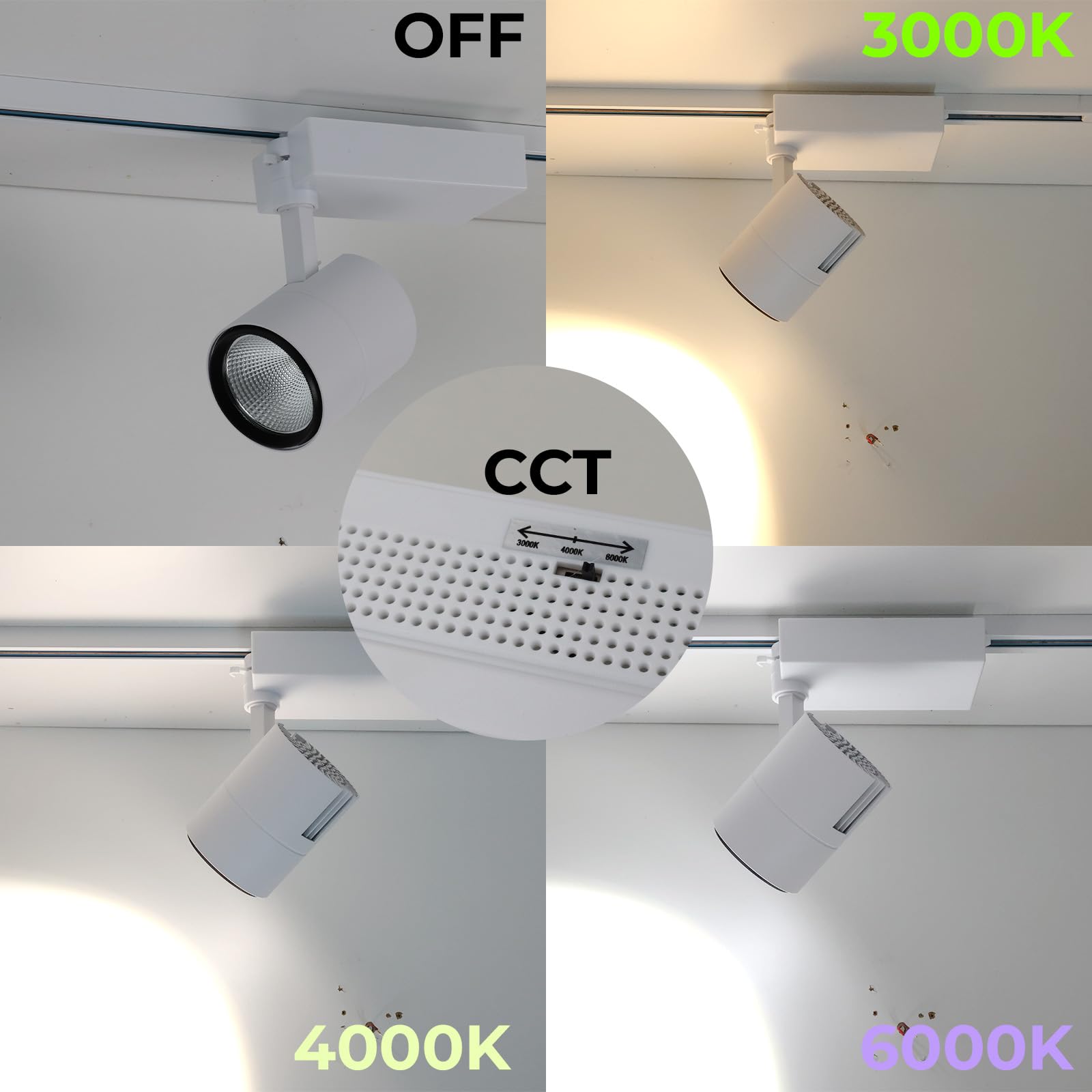 Alpinaluz Foco LED Blanco para Carril Monofásico 220V – 40W con CCT Ajustable 3000K/4000K/6000K – Proyector de Alta Potencia y Disipación de Calor – Orientable para Tiendas y Galerías