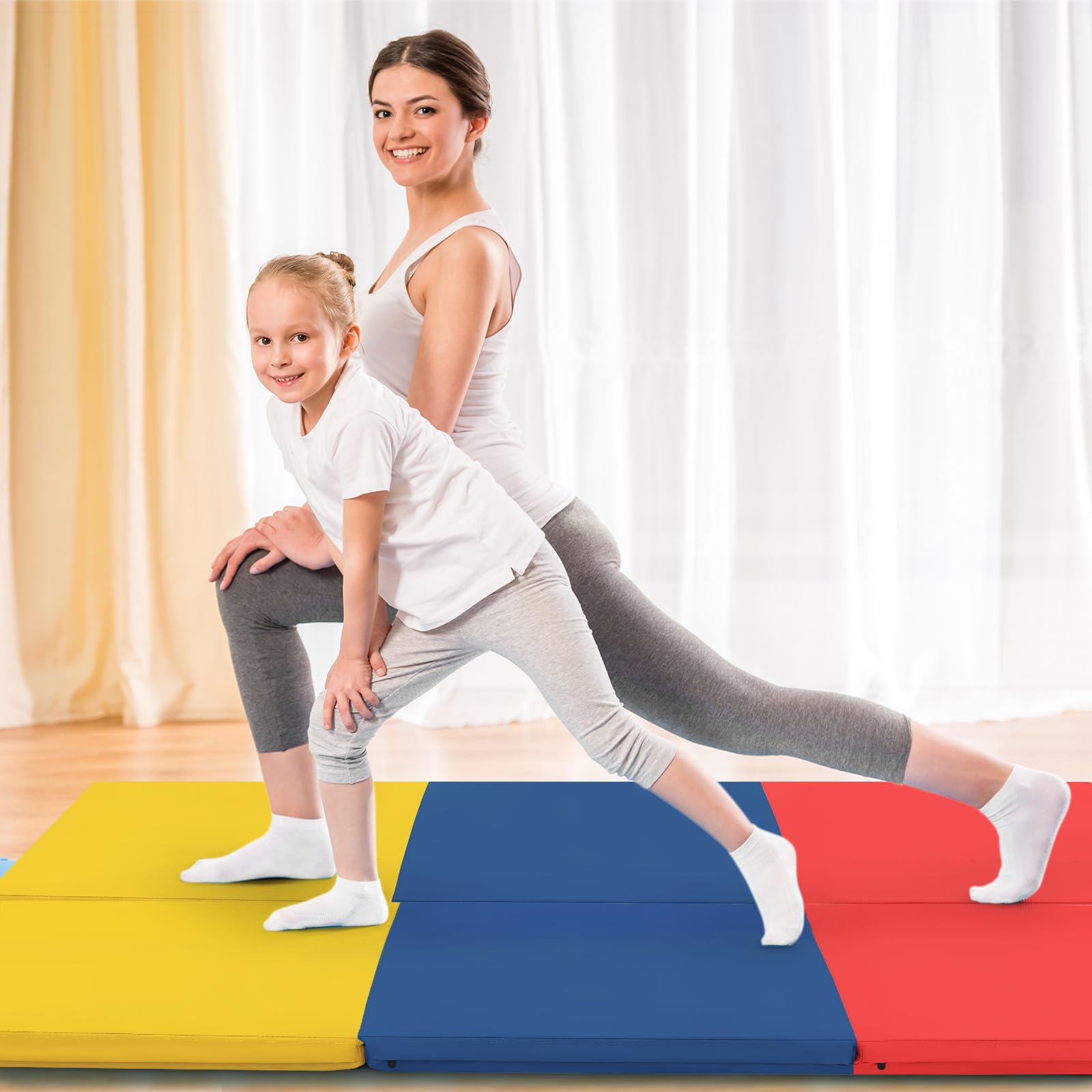 GOPLUS Weichbodenmatte, 180 x 60 x 5 cm Yogamatte rutschfest mit Klettverschlüssen & Tragegriffen, Gymnastikmatte klappbar aus Kunstleder, Turnmatte zum Trainieren von Gymnastik & Yoga
