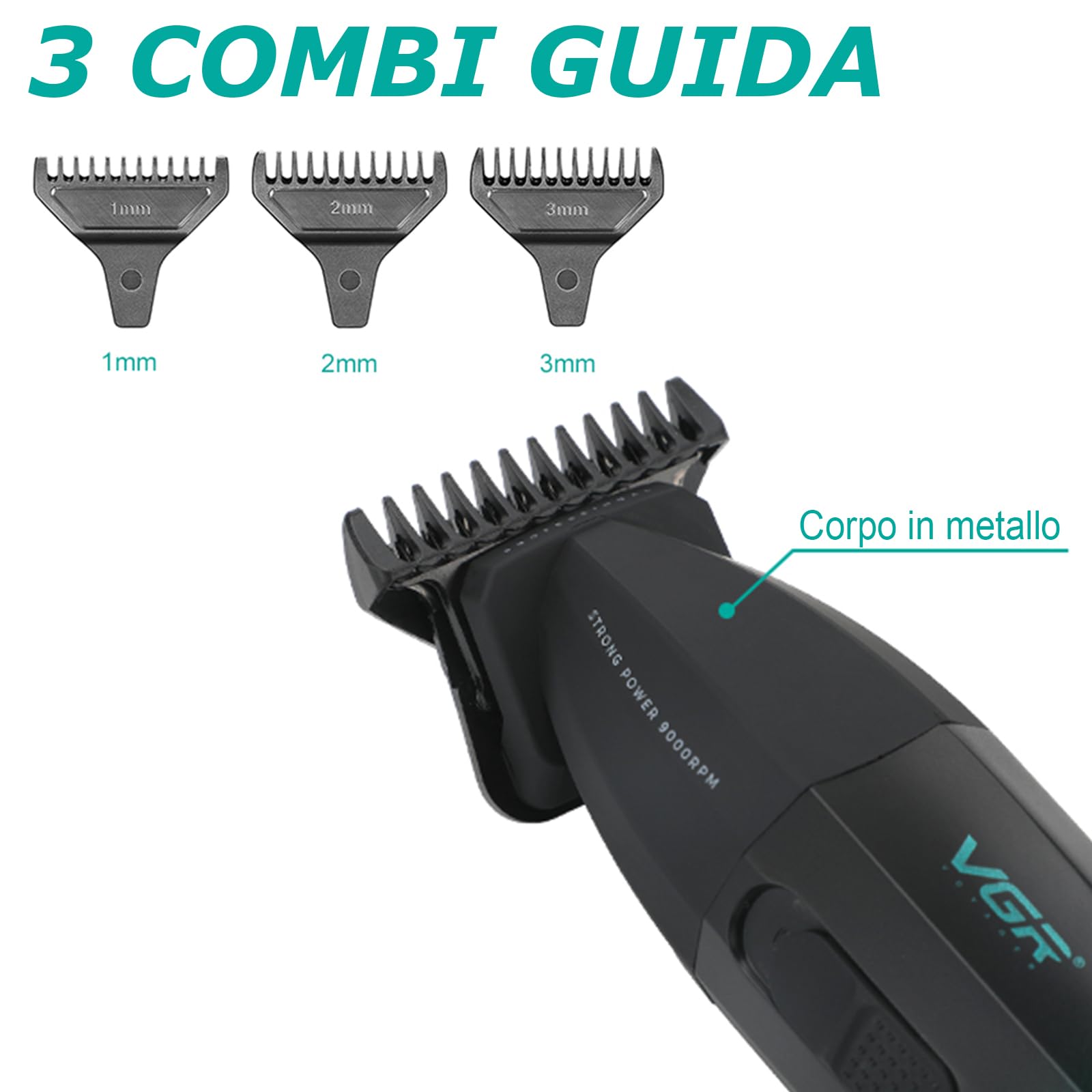 VGR 906 Fresh Fade - Regolabarba professionale da uomo, 9000 giri/min, senza fili, con lama a T DLC, per barbieri e ricaricabile tramite USB