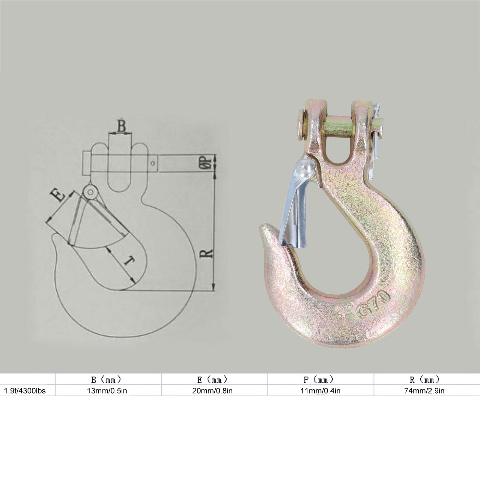 8 Set - Indusco 47400306 Grade 80 Drop Forged Alloy Steel Clevis Sling Hook with Latch, Painted Finish, 1/2