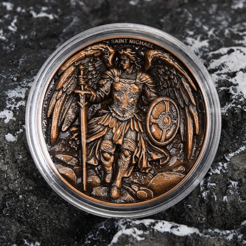 Image of Saint Michael Archangel Protection Coin - 1.57-Inch Double-Sided Zinc Alloy Collectible with Antique Finish, Featuring Saint Michael Prayer Christian Challenge Coin