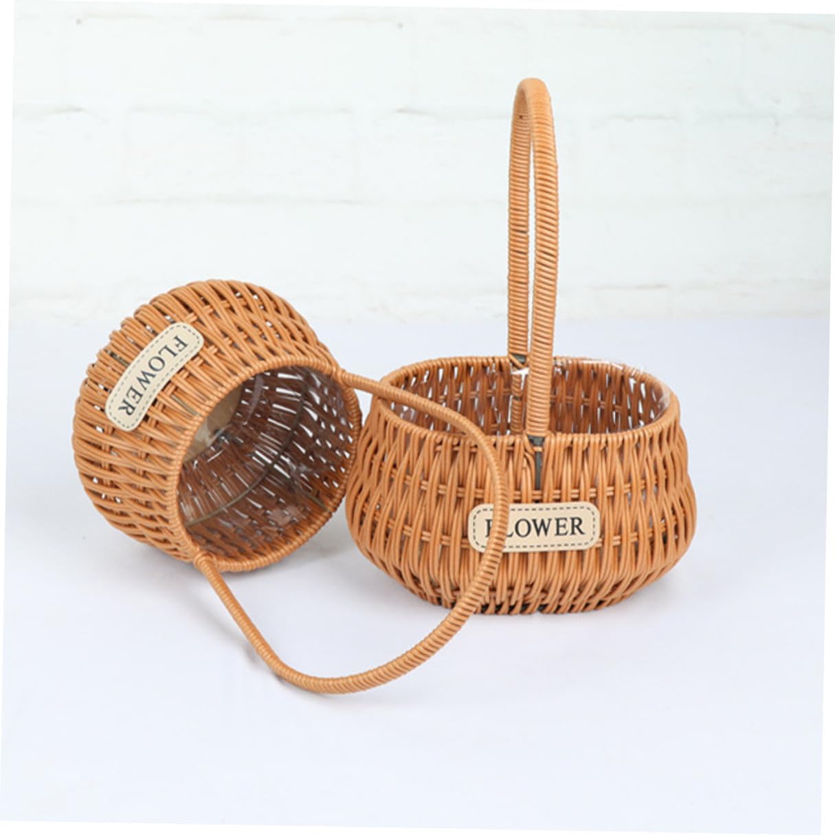 COLLBATH Rustic Flower Girl Basket Small Woven Basket with Handle Handcrafted Faux Rattan for Floral Arrangements and Party Decor
