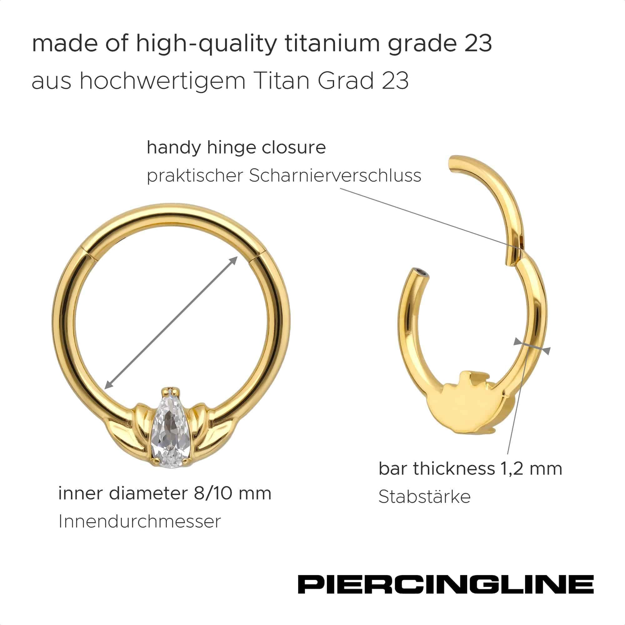 PIERCINGLINE Piercing Ring Titan Segmentring Clicker LOTUSBLÜTE - Goldfarben, Silberfarben