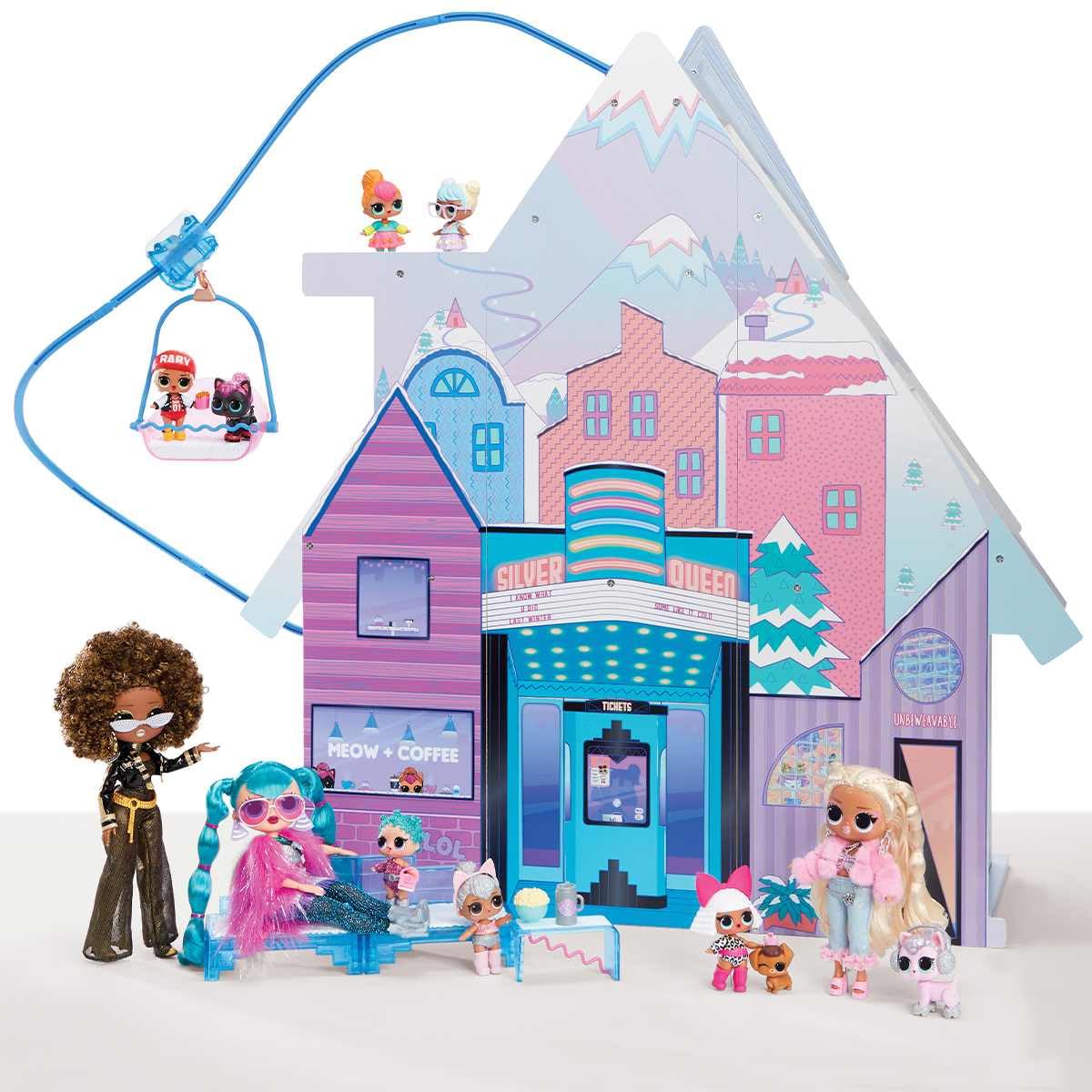 L.O.L. Surprise! OMG Winter Cottage Spielset - Mehr als 45 Überraschungen - Spielhaus mit Skilift, Schlafzimmer, Badezimmer, Wohnzimmer, Küche, Verwandelbaren Möbeln und Mehr - Für Kinder ab 4 Jahren