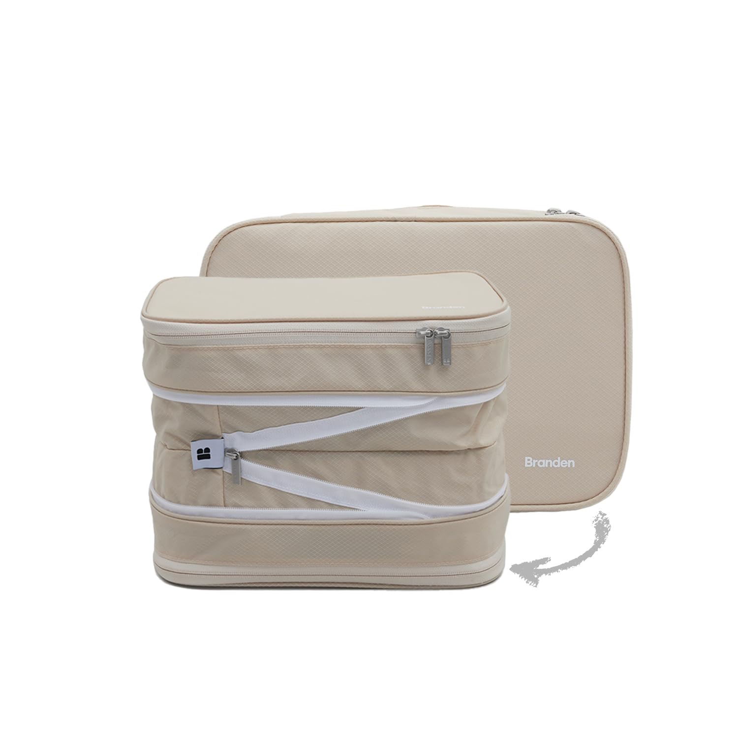 BRANDEN Compression Packing Cube Large Sandbeige with Zipper for Travel - Maximize Space in Luggage with Double Capacity Design