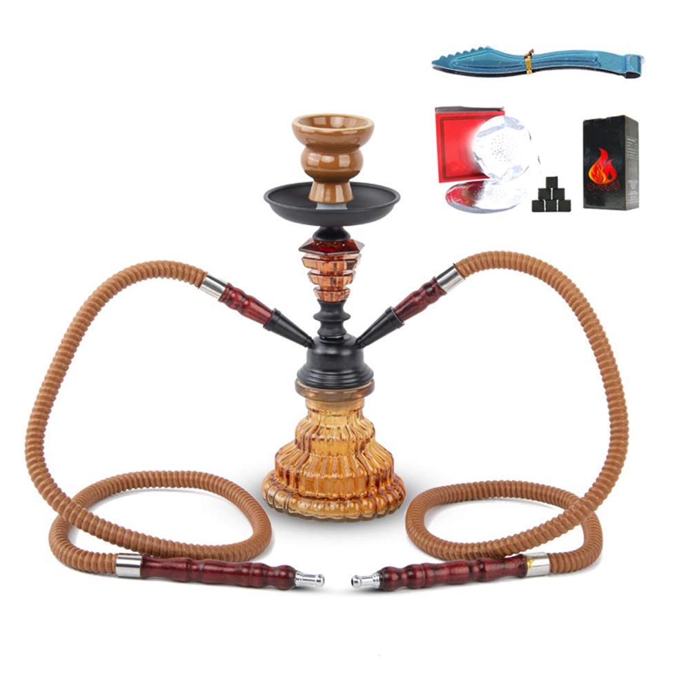 Juego para Fumar Hookah Pipe Shisha con 2 Mangueras Y un Cuenco de Cerámica, Kit de Shisha de Lujo, Jarrón de Agua de Vidrio, Juego de Shisha, Kit de Inicio de Cachimba