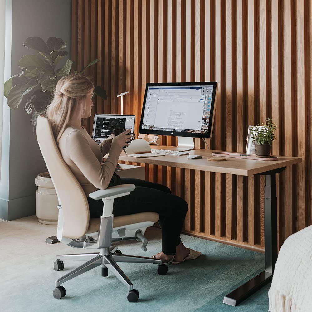 Haworth Upside Sit-to-Stand Home Office Standing Desk with Simple Paddle - 23 D x 58 W Linen Top — view 6