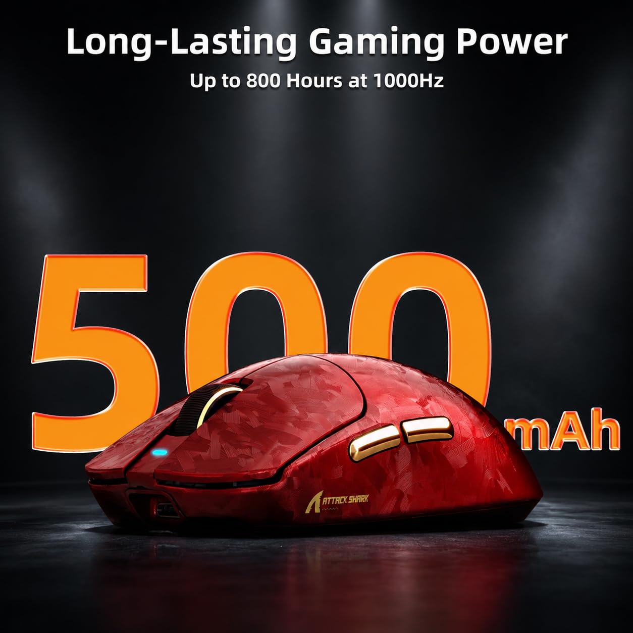 ATTACK SHARK RS3 Ultra Mouse Gaming Fibra Carbonio &Cavo C06Ultra-Rosso B | Doppio Tasso di Polling 8000 Hz, Sensore PAW3955MAX, MCU Nordic 54L15, Fino A 52.000 DPI, 20.000 FPS, Ultraleggera 63g