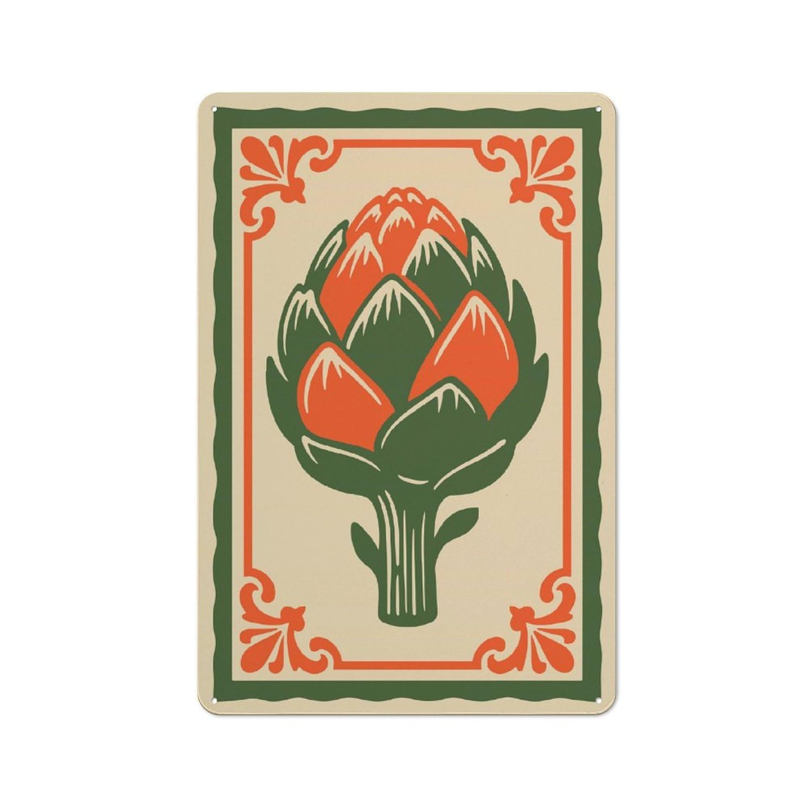 Metal Sign 30x20cm with Stylized Artichoke Illustration for Pub Or Café, Vintage Decor, for Metal Sign Collectors, for Garage And Workshop Walls