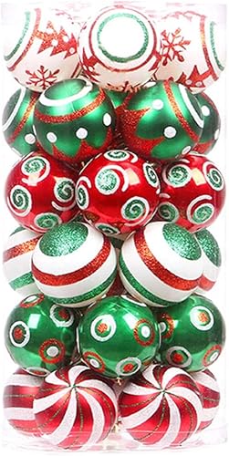 30 adornos de bola de Navidad  Esferas de Navidad de 2.3 pulgadas (2.4 in), color rojo, verde y blanco, inastillable, adornos colgantes para árbol