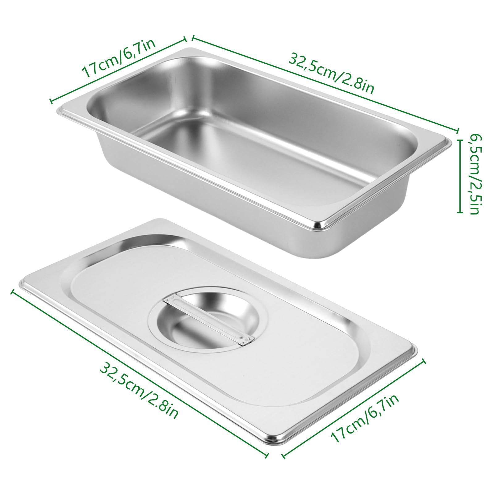 Lot de 4 bac gastro inox avec couvercle, 32,5 x 17,5 x 6,5 cm plat gastro inox avec couvercle, bac gastronorme plat gastro rectangulaire bols à paner