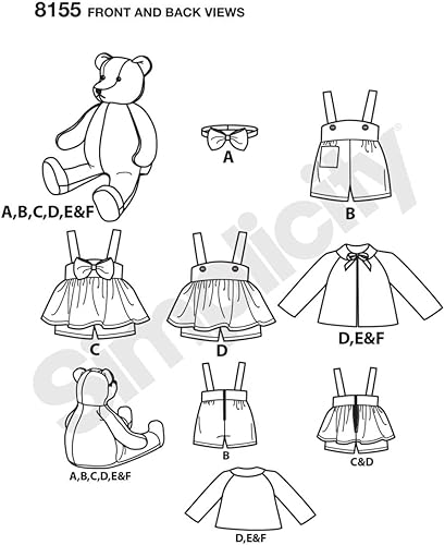 Miniatura 2 de Simplicity 8155 Haz tu propio oso de peluche con accesorios y patrón de costura de ropa, 6 piezas