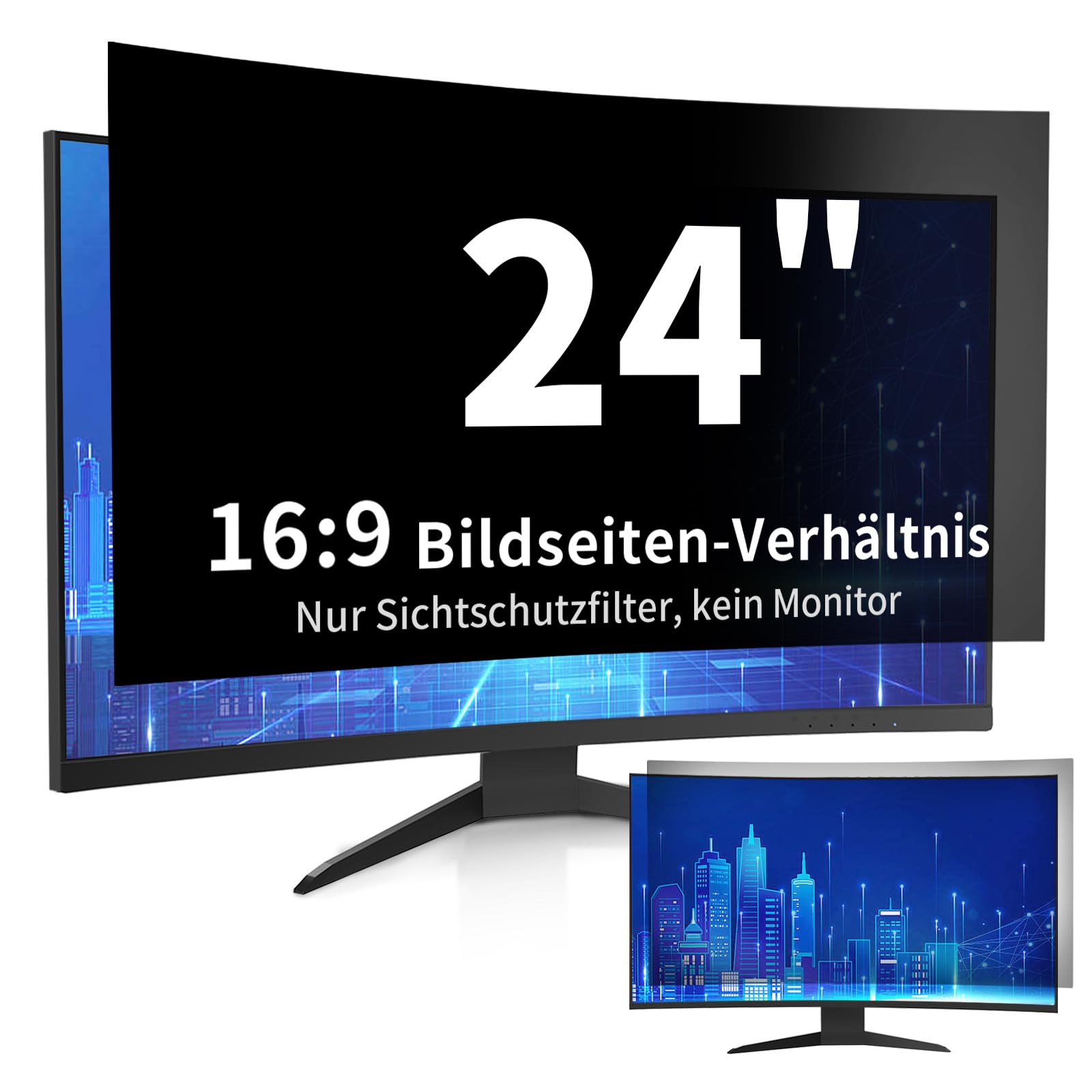 Blickschutzfolie für 24 Zoll 16:9 Monitor - Blaulichtfilter & Blendschutz, Abnehmbar Sichtschutzfolie,PC Blickschutzfilter für Büro