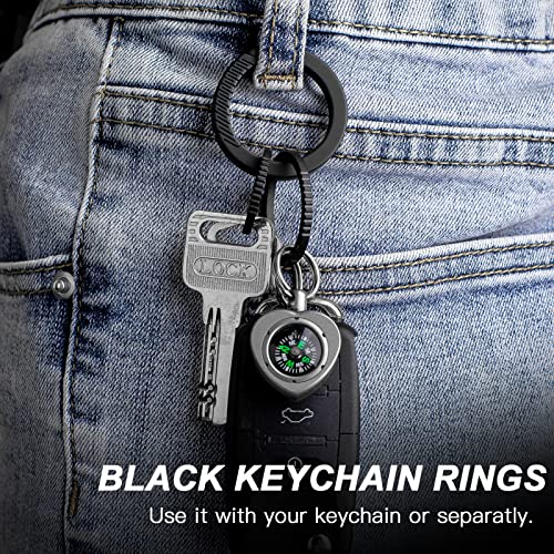 Tisur Titanium Keychain Rings, Split Side Pushing Key Rings Heavy Duty Black Key Ring For Key Chain Carabiner Dog Tag Ring (2Pcs Black Large Titanium Key Rings) #TOP6