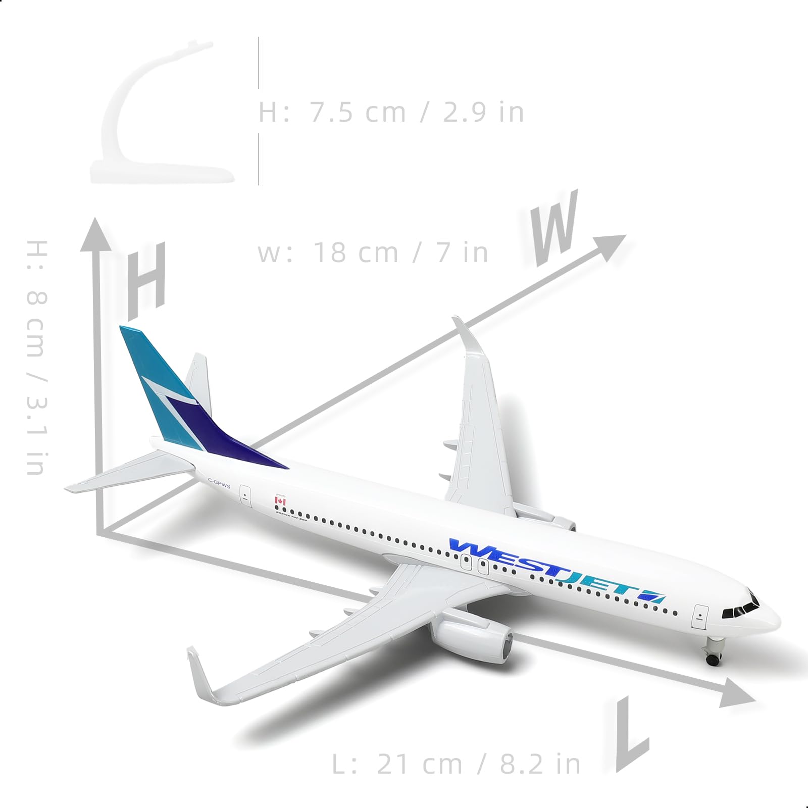 QIYUMOKE 1/300 737 Canada Die-cast Metal Airplane Model -West jet737 Airplane Model for Adult -Model Plane with Stand (8.3 inches Long) Aviation Enthusiasts Gifts - Image 3
