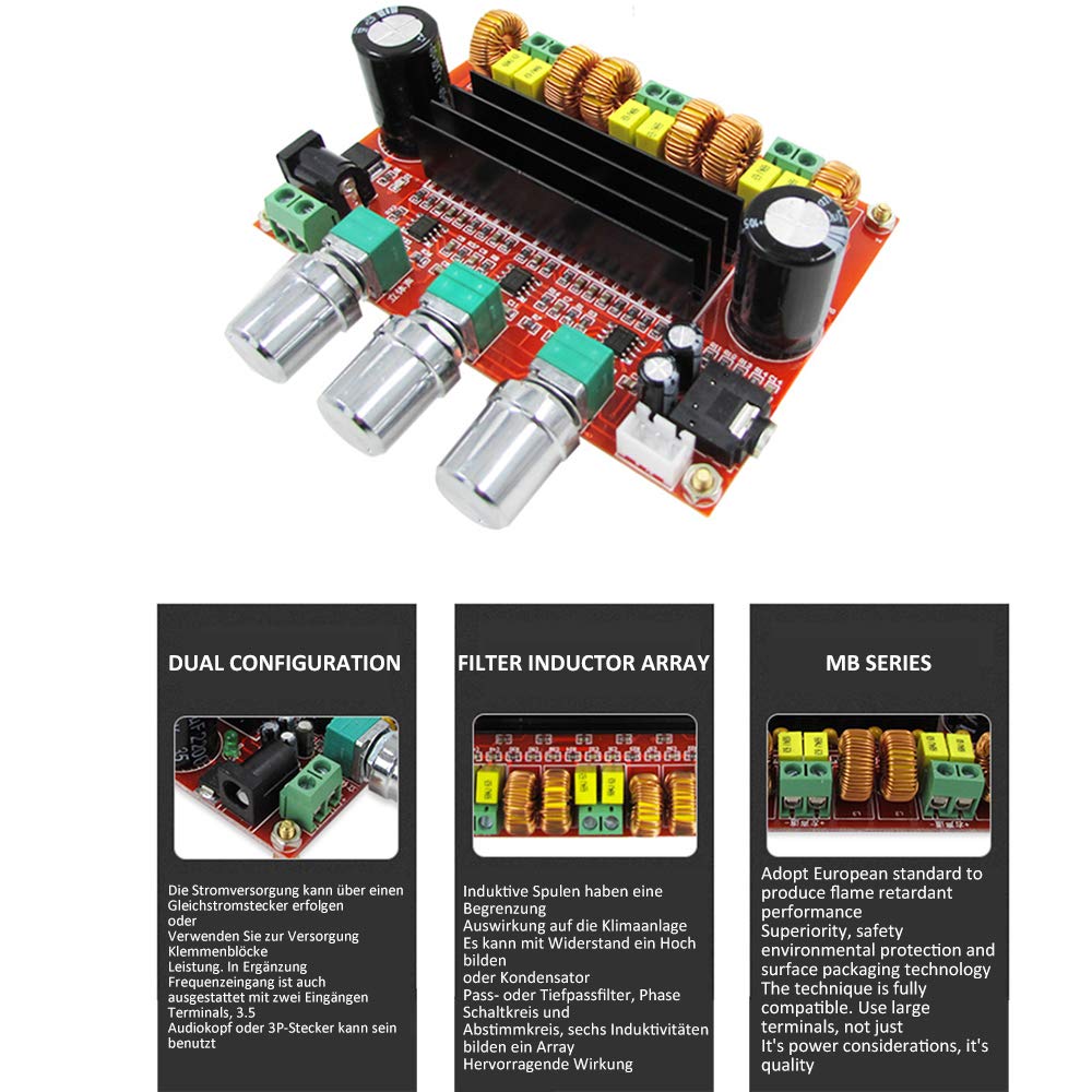 Clyxgs TPA3116D2 2.1 cyfrowy wzmacniacz mocy, 2 x 80 W + 100 W (bas) moduł audio-AMP do głośników audio systemu DIY 12-26 V
