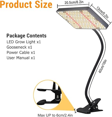 Miniatura 6 de FRGROW Luces de cultivo para plantas de interior, luz de crecimiento de espectro completo UV-IR, luz de plantas de 200 W, lámpara de cultivo de