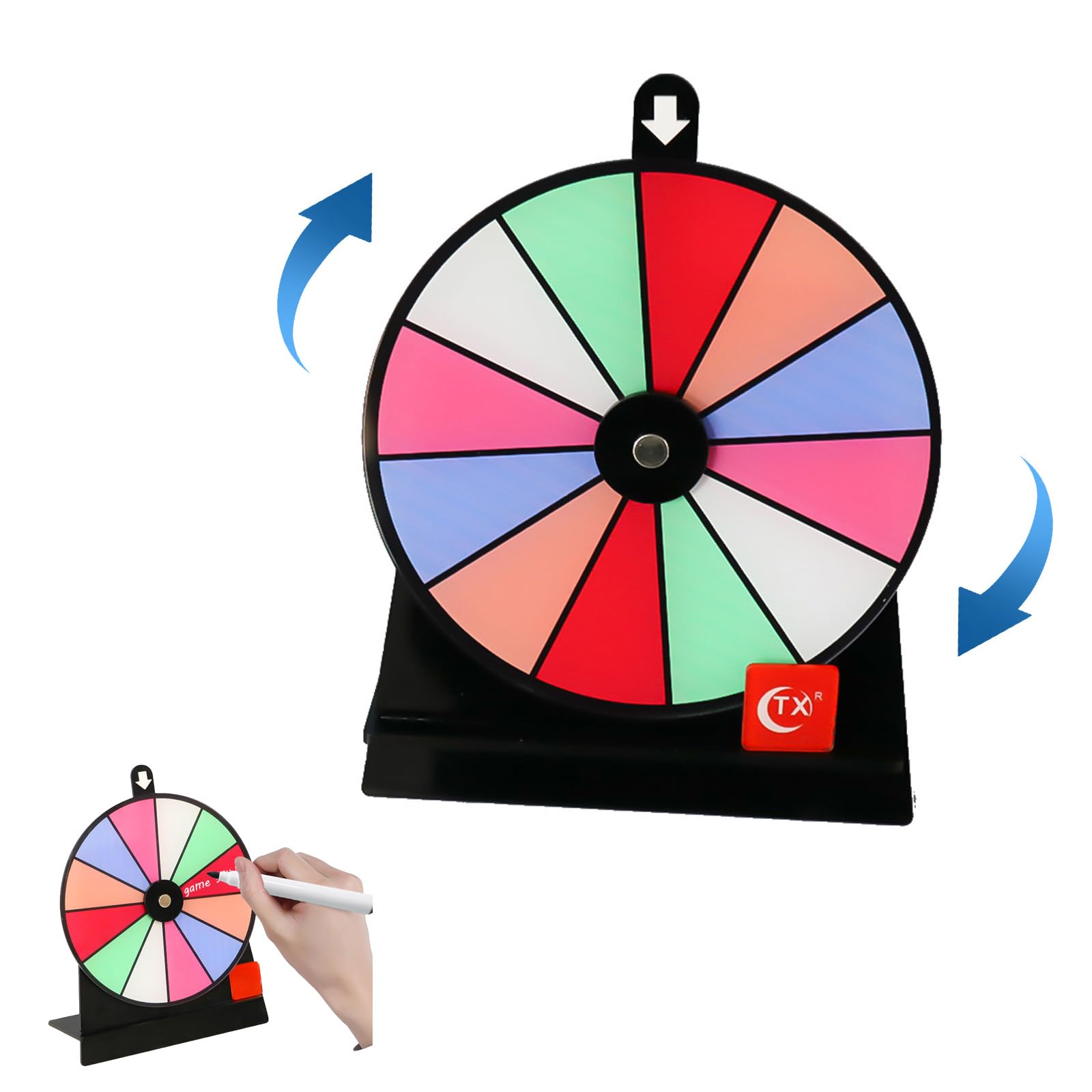 Spinning Prize Wheel 12 Slots Spin The Wheel with Pen Writable Spin The Wheel with Stand Roulette Wheel