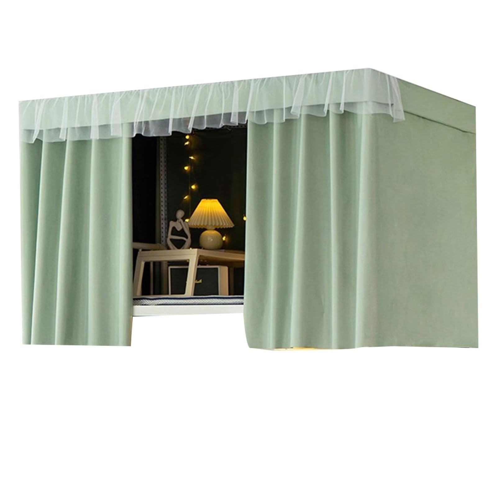 LVYUDS Full Enclosure Bunk Bed Tent Blackout Bunk Bed Curtains for Top Plain Colour Loft Bed Curtains for Bottom Soundproof for Schools(Curtain*2+top,1.2M_GREEN A)