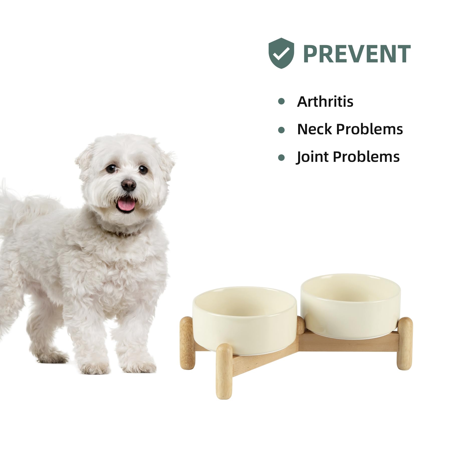 Havniva Juego de Cuencos Dobles elevados de cerámica de 5.1 Pulgadas con Soporte de Madera, Cuencos elevados para Alimentos y Agua para Perros de Raza de Juguete, Gatos, Gatitos, Platos para Perros