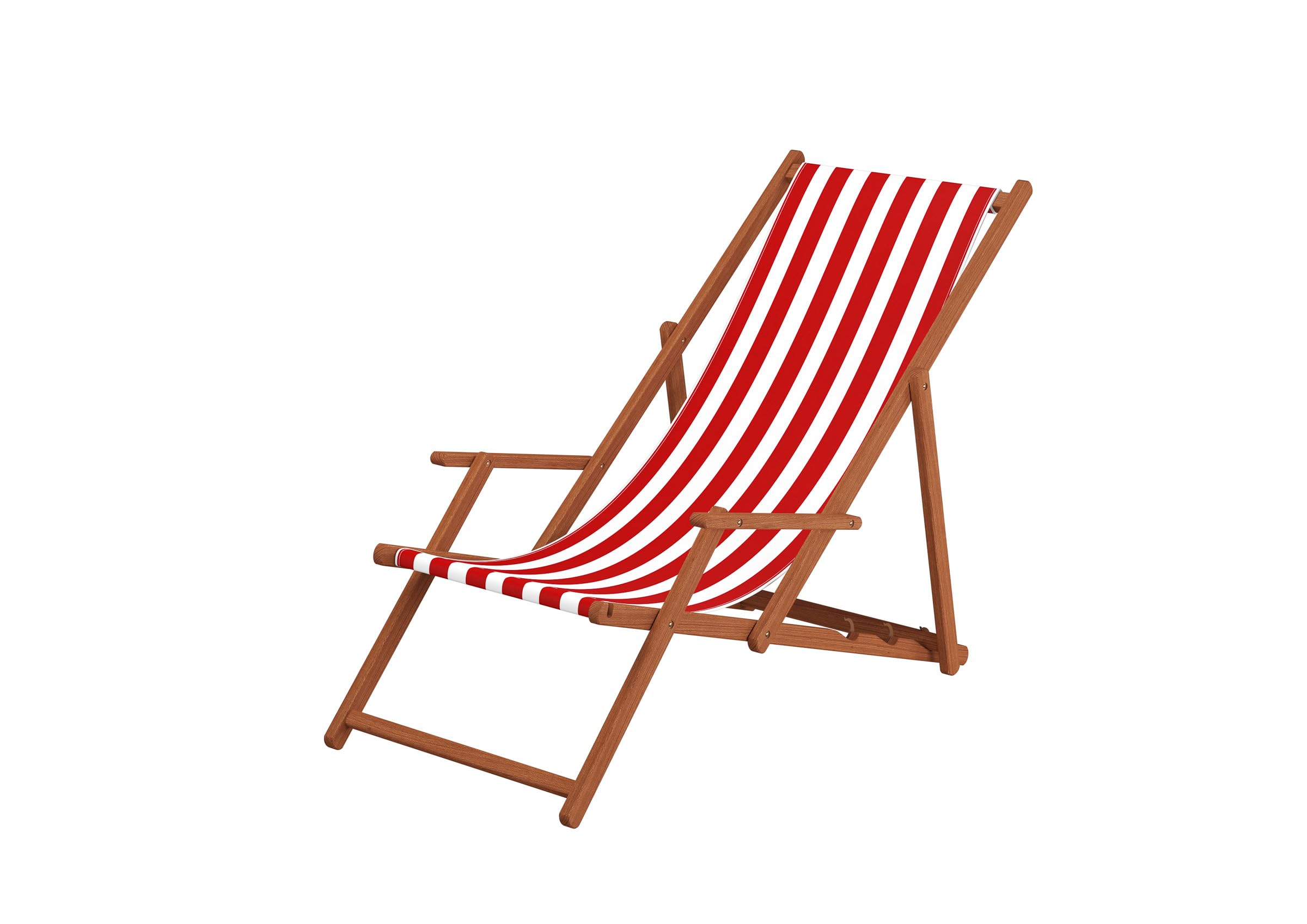 Erst-Holz Sedia Sdraio a Righe Bianco-Rossa con braccioli Parasole tavolino Cuscino Chiaro 10-314STKH