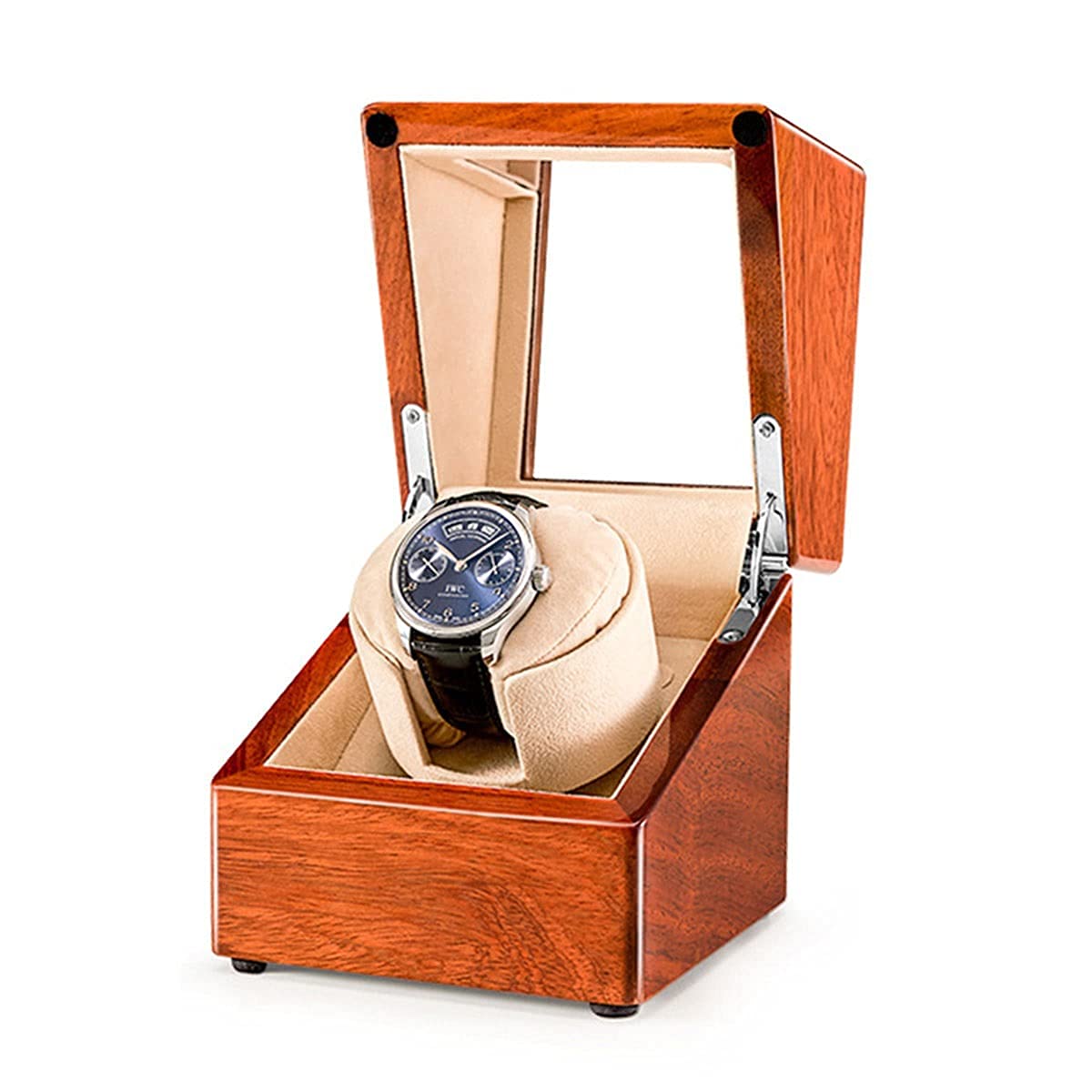 QUSYZD Automatic Single Watch Winder Wood Shell Piano Paint Exterior and Extremely Silent Motor Soft Flexible Watch Pillow for Men's and Lady's Automatic Watches,Beige-b