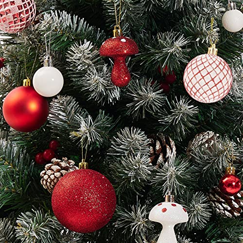 124 Pcs Christmas Ball Ornaments Set, Shatterproof Christmas Balls Decorations, Assorted Decorative Hanging Christmas Tree Ornaments Baubles For Party Holiday Decor， Red White #TOP5