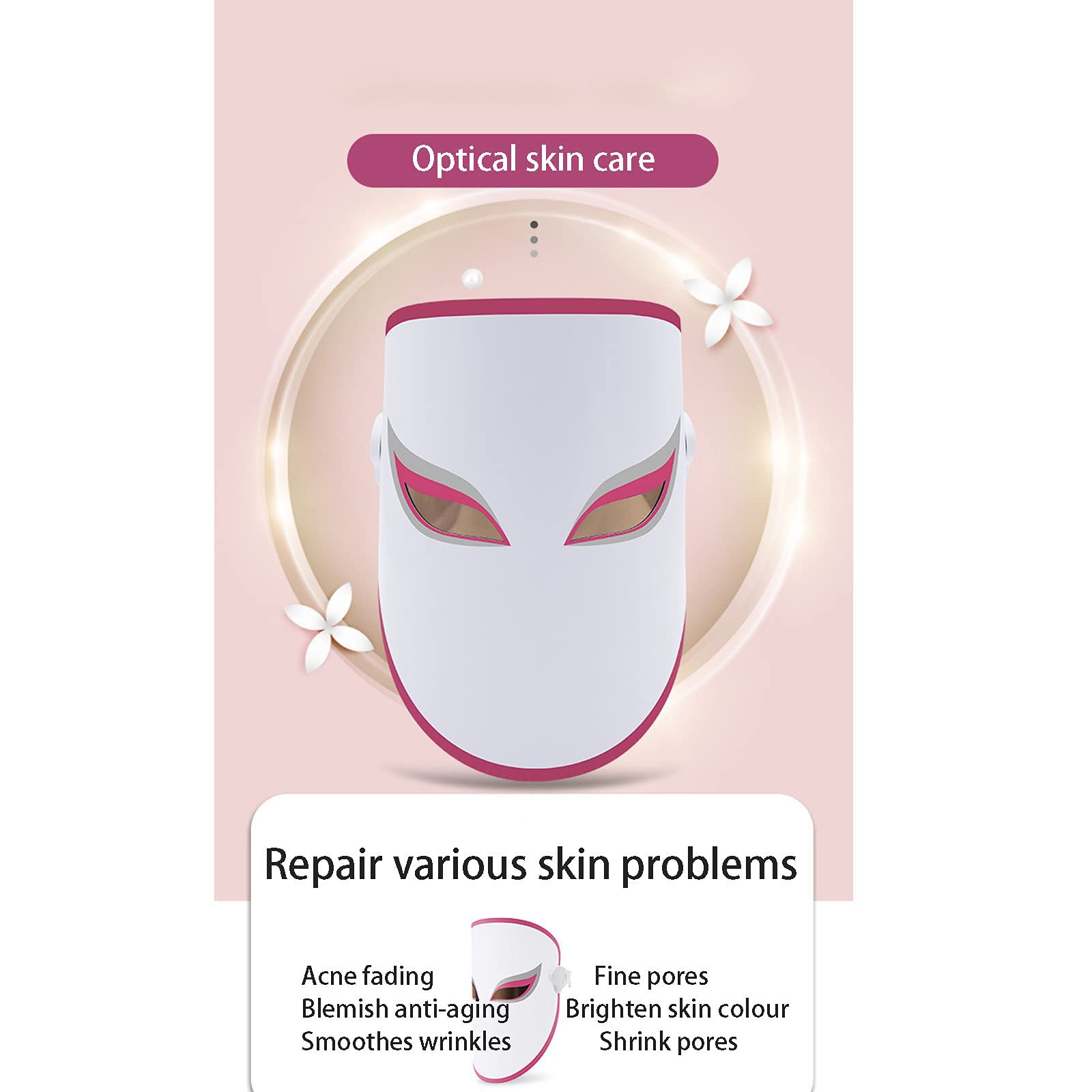 Máscara Light Therapy, Máscara Led Facial 3 Colores, Máscara de Terapia de luz LED para Rejuvenecimiento y Estiramiento de la Piel, Mascara Led Facial