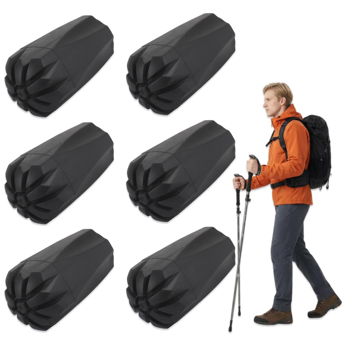 Gommini Universali per Bastoncini Nordic Walking, 6 Pezzi, Gommini Ammortizzanti Morbidi, Bastoncini e Bastoni da Trekking, Escursionismo, Camminata Nordica, Sci Alpinismo (Nero)