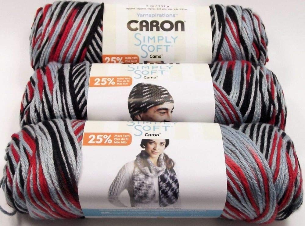 CARON SIMPLY SOFT CAMO PACK OF 3-141G EACH BALL - RED CAMO