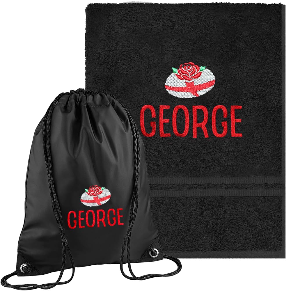 TeddyT's Personalised Boy's and Girl's Rugby Swimming Bath Towel & Drawstring Bag Set (England)