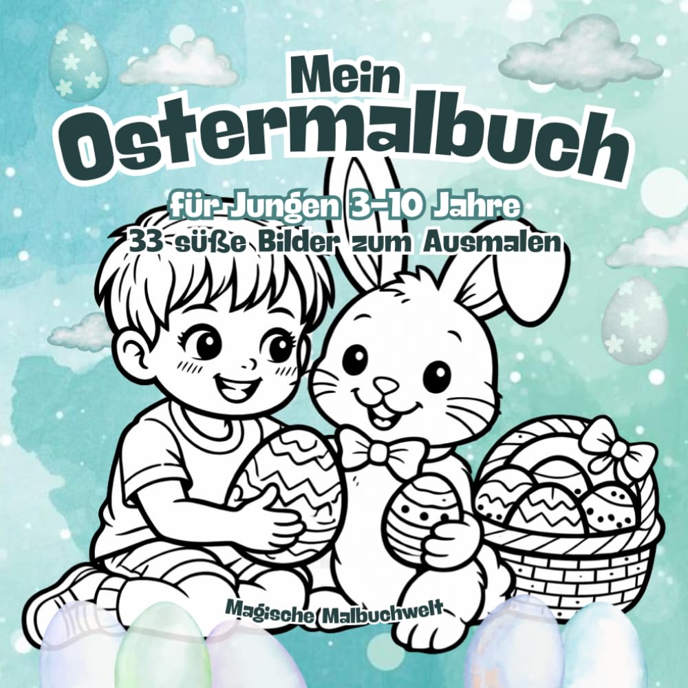 Mein Ostermalbuch für Jungen 3–10 Jahre: 33 süße Osterbilder zum Ausmalen mit Hasen, Ostereiern und fröhlichen Frühlingsmotiven (Oster Malbuchwelt)