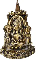 Incensário Cascata e Vareta Buda Hindu Flor de Lírio fumaça invertida fengshui