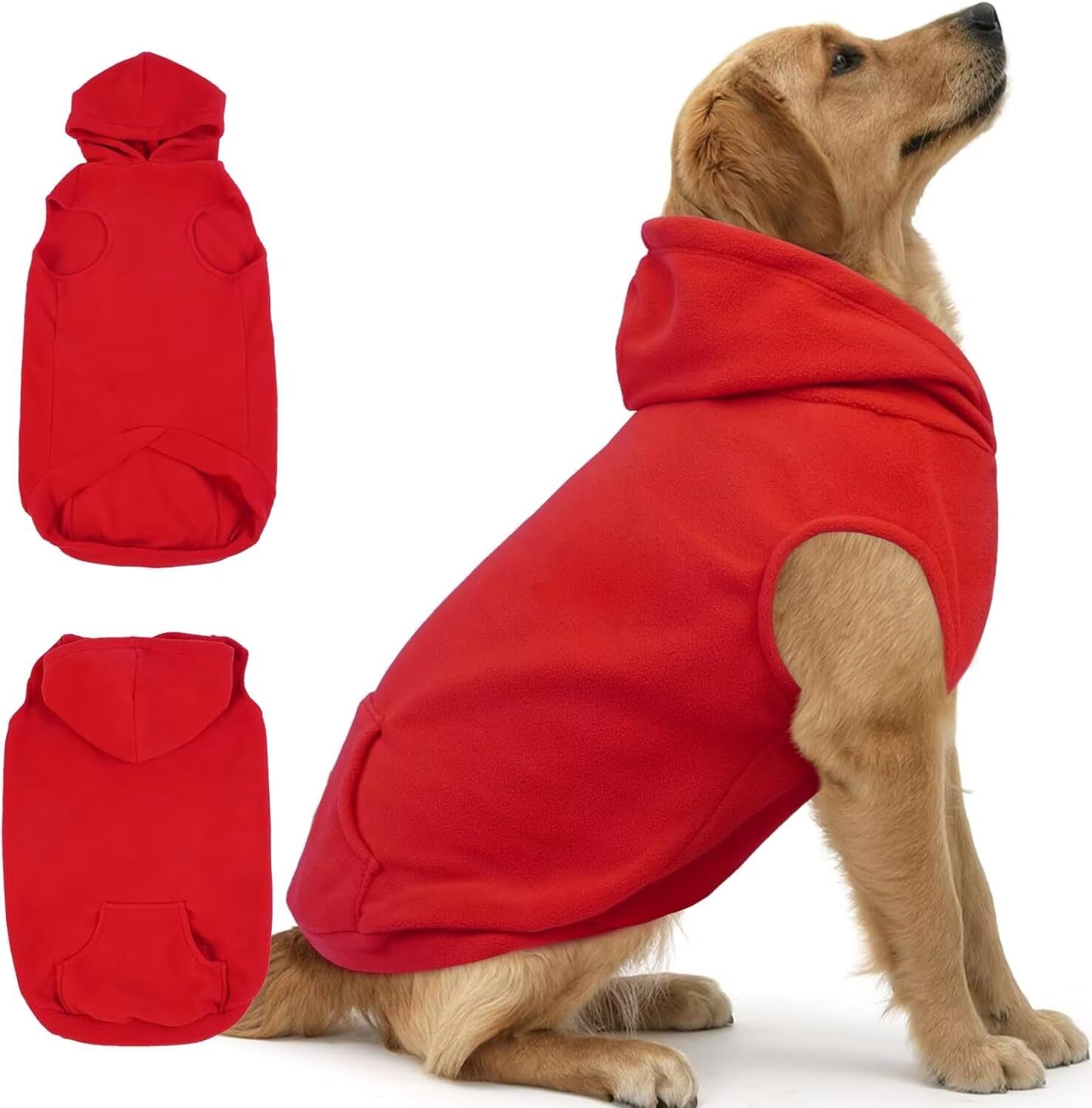 IECOii Dog Sweatshirt Clothes for Large Dogs,Soft Hoodie for Dogs,Hooded Fleece Pet Vest with Leash Hole,Doggy Winter Clothes,Large Breed Dog Sweatshirt Pet Hoodies,Labrador,Golden Retriever,Red,3XL