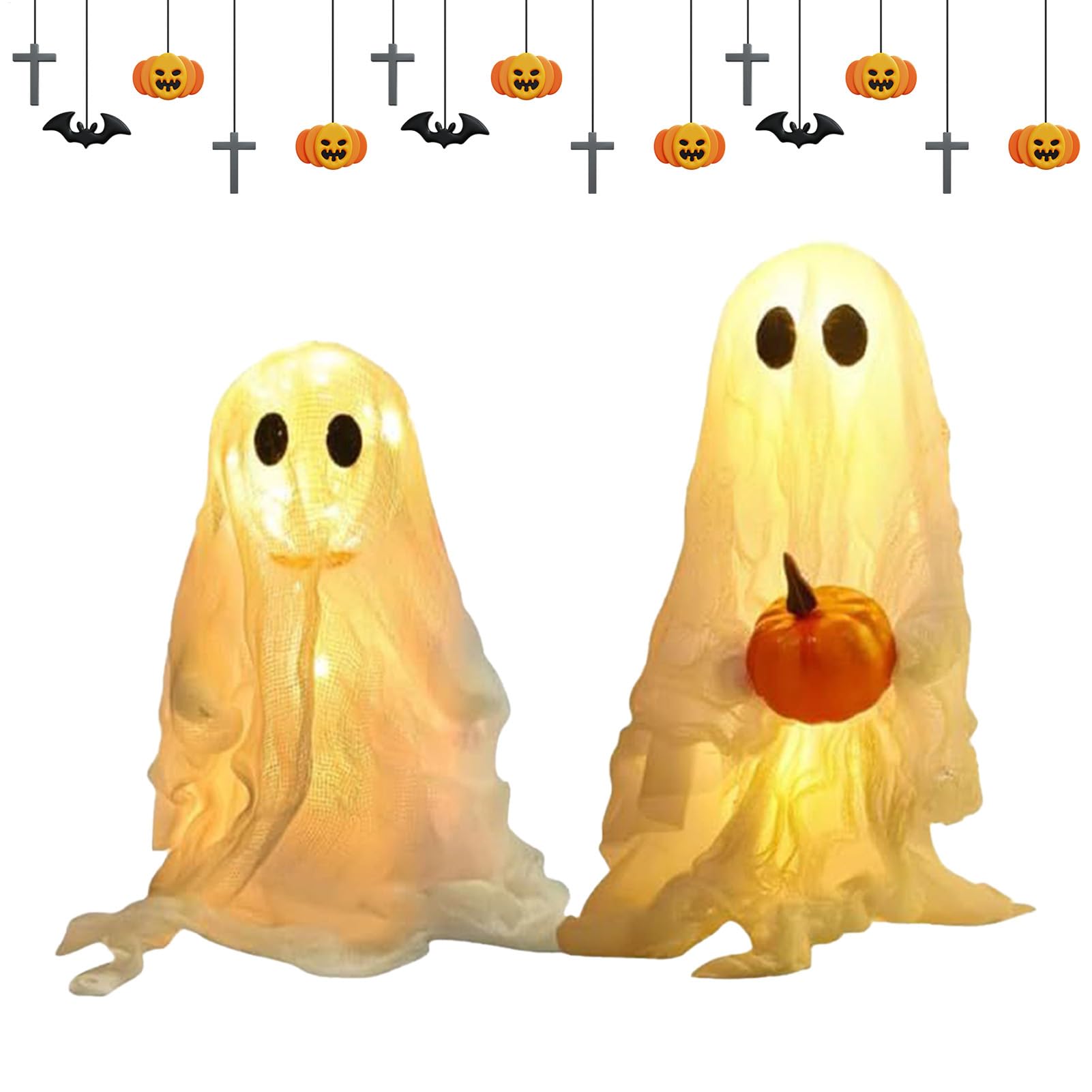 Fantôme d'halloween à suspendre avec 2 pièces de figurines lumineuses gothiques