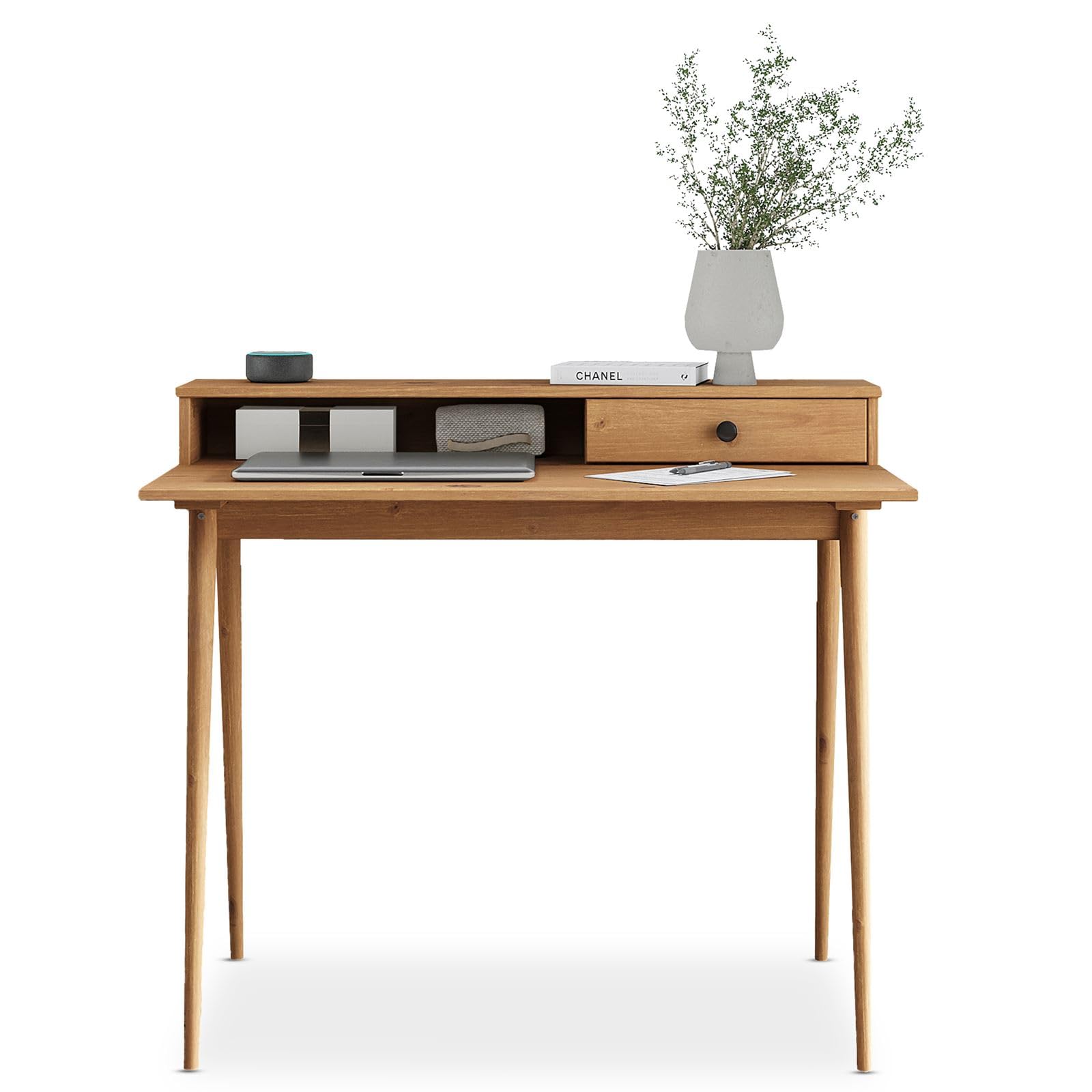 IDIMEX Bureau Malina secrétaire en pin Massif lasuré Brun avec étagère et 1 tiroir