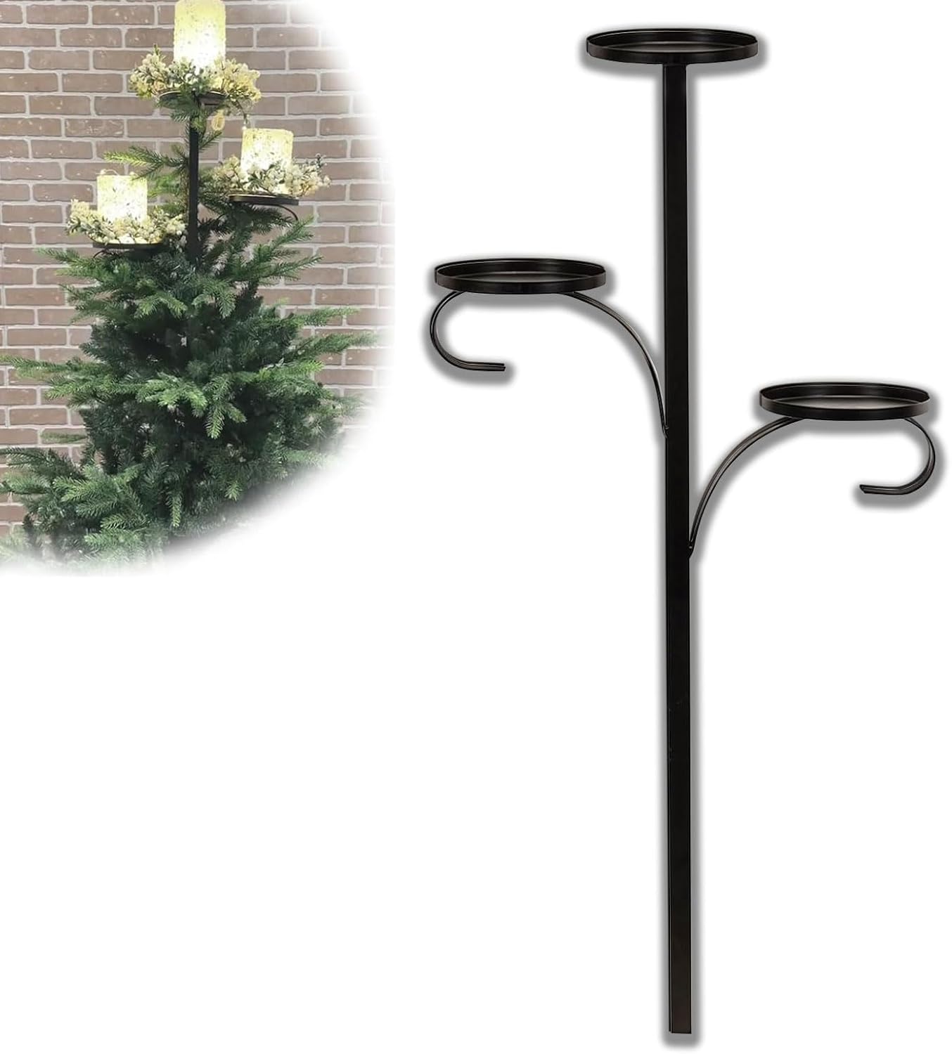 Black Triple Tree Topper, Tree Topper Candle Holder, Metal