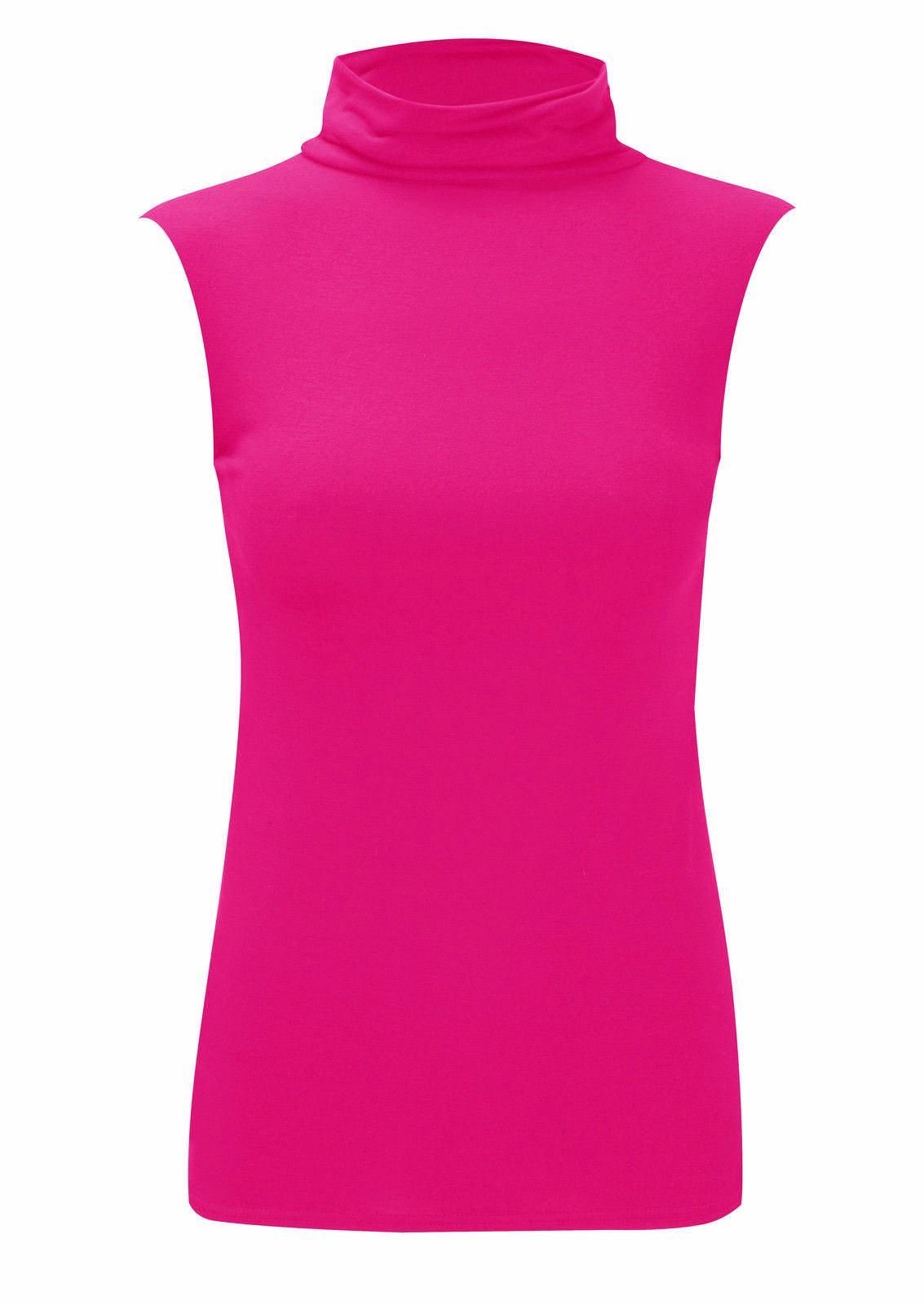 Womens Sleeveless Ladies Stretch Turtle Polo Roll Neckline Vest Plain T-Shirt Jumper Top Cerise 12-14