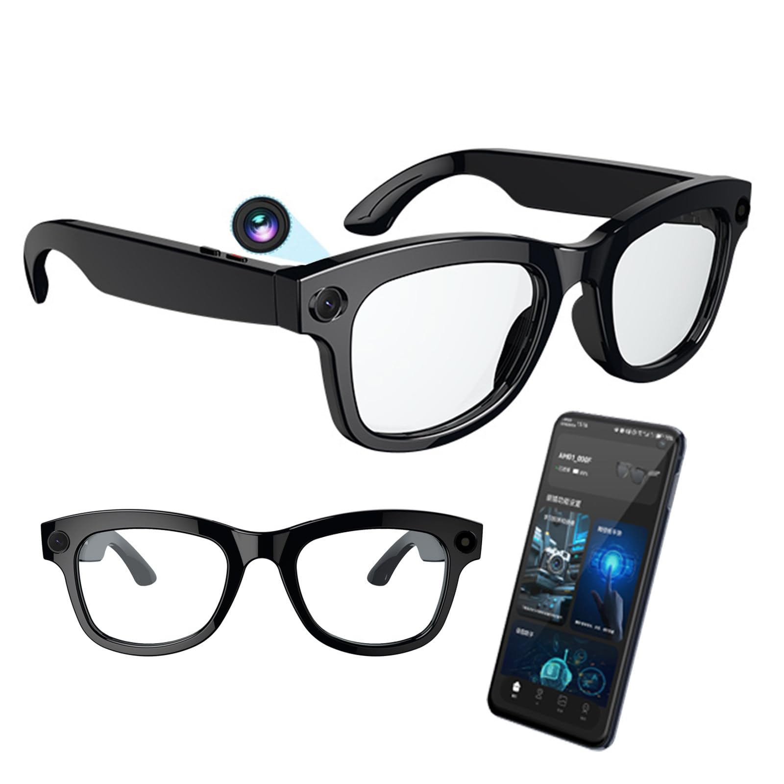 Occhiali intelligenti IA, fotocamera HD da 500 W, controllo vocale, traduzione ChatGPT integrata,Wi-Fi 4.0,Bluetooth 5.3,occhiali da sole intelligenti con riprese in HD, per viaggi,musica e chiamate,A