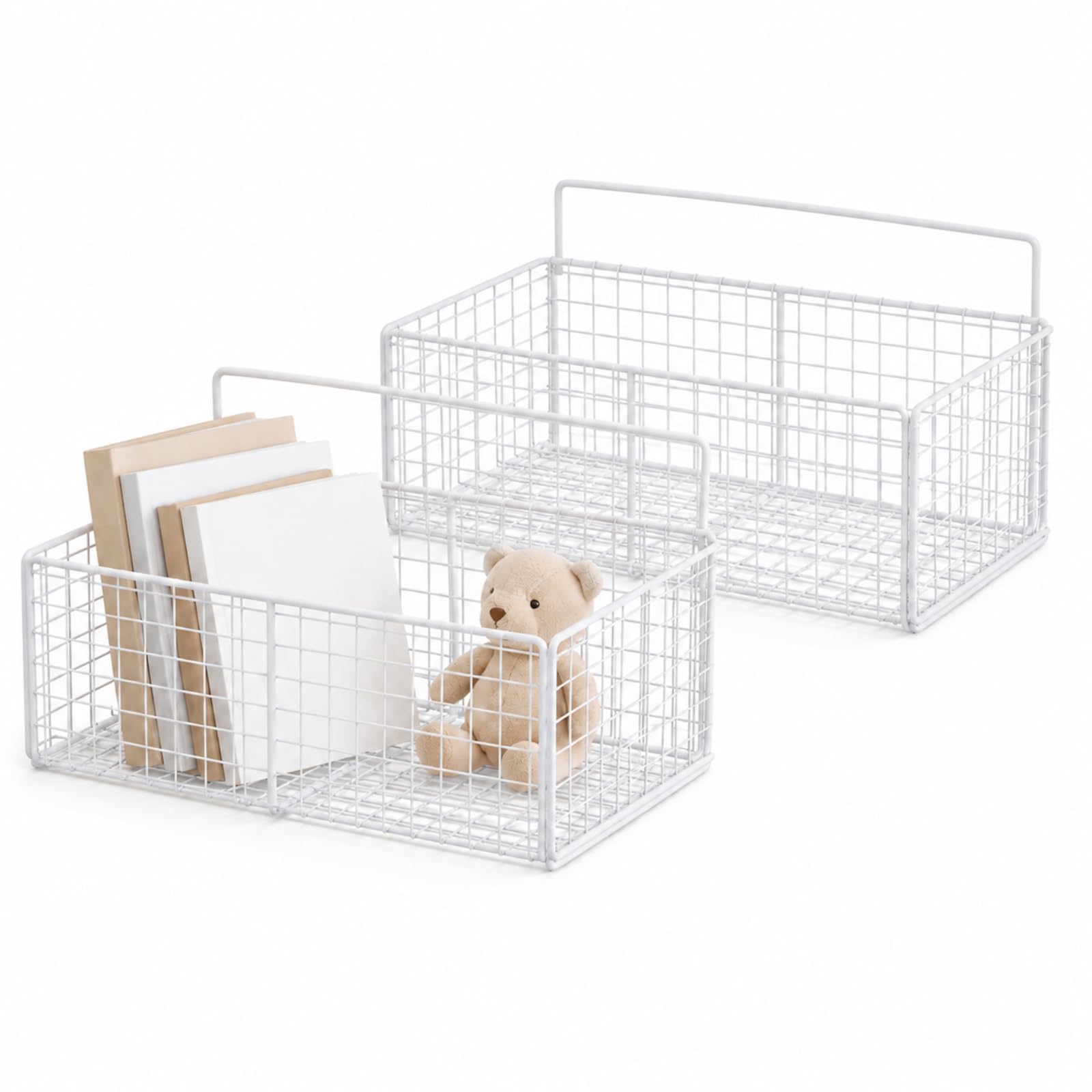Raoletin 2 Packs Nursery Shelves White Nursery Book Shelf for Baby Room, Metal Baby Book Shelf Adhesive, Space-Saving Kids Bookshelf and Wall Storage Baskets for Kids Bedroom, Playroom and Study