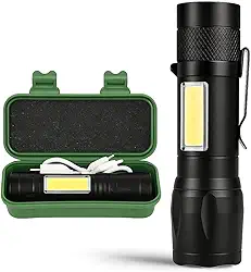 Lanterna Tática LED Recarregável USB – Super Potente, Zoom Ajustável, 3 Modos + COB Lateral, Resistente à Água – Ideal para Camping, Trilhas, Pesca, Emergências e Uso Profissional