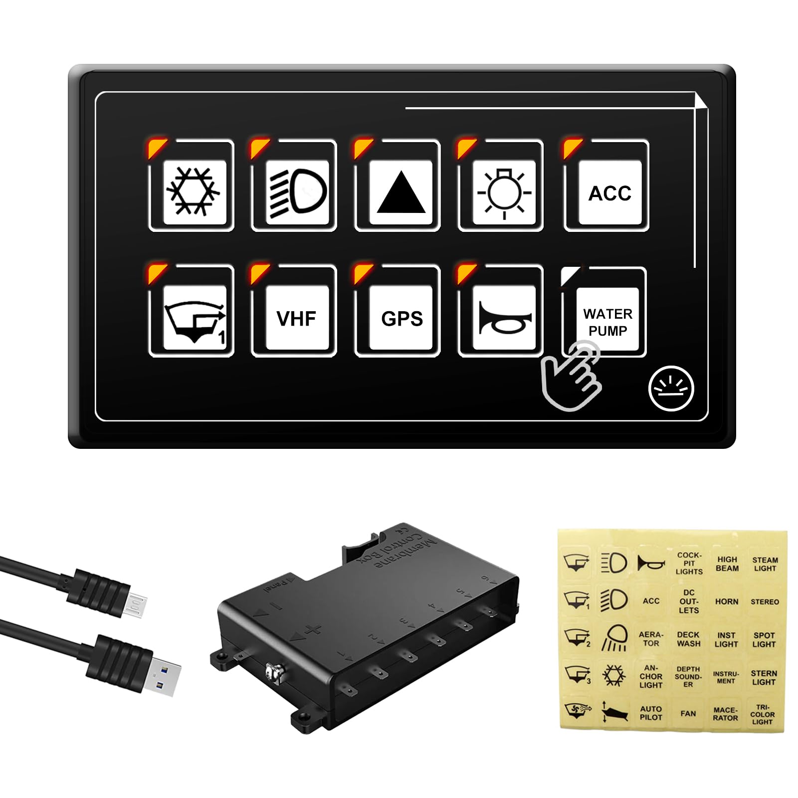 5 Gang Green LED Light Toggle Switch Panel Voltmeter USB Car Boat Marine Truck E - Foto 4