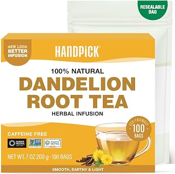 HANDPICK, Dandelion Root & Leaf Tea Bags (100 Herbal Tea Bags) Caffeine-Free Herbal Blend | Tea Bags | Direct from Source