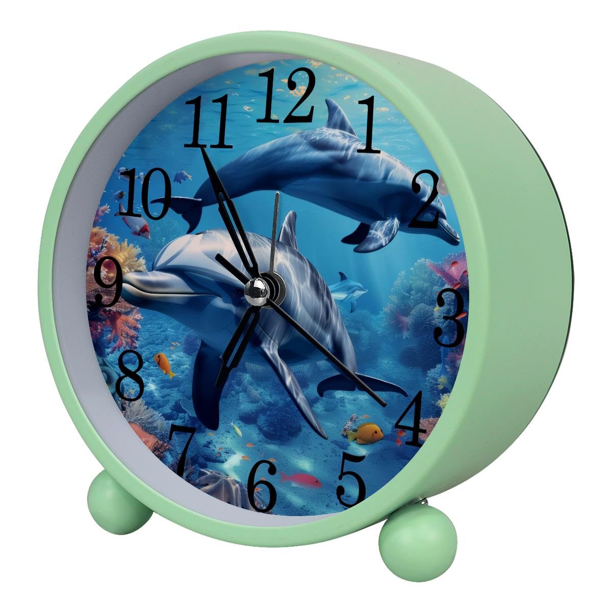 Luoweisi Alarm Clock Ocean Dolphins, Silent Non-Ticking with Night Light