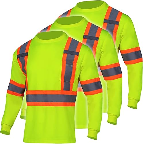 FONIRRA Paquete de 3 camisetas de seguridad de manga larga reflectantes de alta visibilidad, camisa de trabajo de construcciĂłn ANSI clase 2 para FONIRRA Paquete de 3 camisetas de seguridad de manga larga reflectantes de alta visibilidad, camisa de trabajo de construcciĂłn ANSI clase 2 para