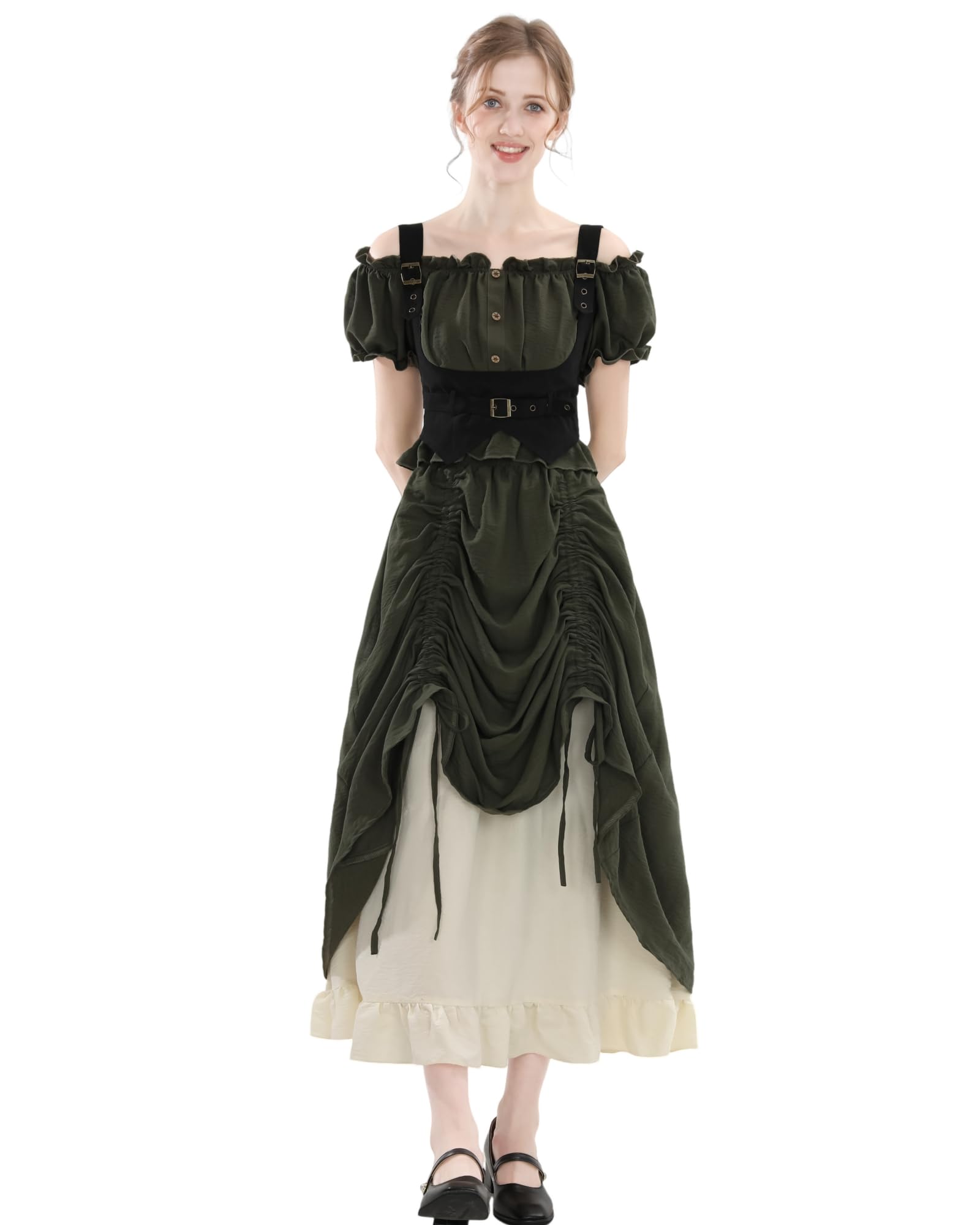 Mittelalter Kleidung Damen Viktorianisches Kleid Renaissance Kleid Damen aumwolle Maxikleid Kurzarm